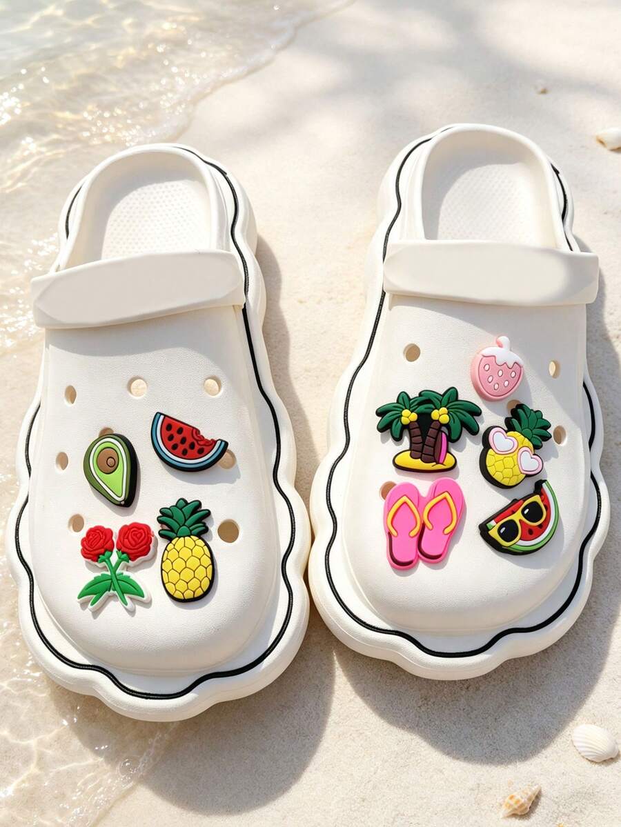 9pcs Summer Watermelon & Pineapple Series DIY Shoe Charms, Suitable For Keychains, Sandals, Beach Bags, Etc., PVC Material, Fit For Clogs And Other Shoe Styles, High-Quality Popular Decorative Accessories, Perfect Gift For Christmas, Birthday, Party And Other Occasions - View 1