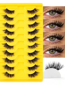 MAANGE 10 Pairs Half Eyelashes, Cat Eye Tail Extended Design, Natural Curling Effect; Reusable, Especially Suitable For Small Eye Shape Girls, Also Suitable For Daily Dating Wear. Grafting-Like False Eyelashes, False Eyelashes, Eyelashes - Black - View 5