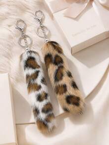 Japanese Y2K Retro Sweet Cool Style Leopard Print Fox Fur Pendant, High-Quality Plush Gradient Color Leopard Print Fox Tail Design, Mini Pendant/Keychain/Bag Charm (Random Color), Suitable For Girls' Daily Outfit And Holiday Gift - Multicolor - View 8