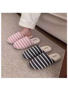 1 Pair Colorful Striped Casual Fashion Cute Fabric Side Stripe Warm Shoes For Home Autumn/Winter - Carbon Grey - View 8