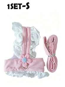 Adjustable Rabbit Leash, Cute Floral Lace Rabbit Harness, Small Animal Outdoor Clothing, Escape-Proof Adjustable Rabbit Vest, Cute Guinea Pig Summer Harness, Leash Set, Rabbit Walking Leash, Floral Decorated Small Animal Vest Harness, Adjustable Escape-Proof Design, Pink, Suitable For Ferrets, Guinea Pigs, Squirrels, Kittens, Hamsters, Rabbits, Suitable For Outdoor Walks, Travel, Spring Outings - Multicolor - View 12