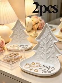 2pcs/1pc Creative Christmas Tree Plastic Trinket Tray, Festive Decor Storage Dish With Embossed Pattern, Desktop Ornament For Rings Earrings Hair Clips Keys Bracelets, Suitable For Bathroom Bedroom Vanity Entryway, Xmas Home Decor & Gift - Multicolor - View 12