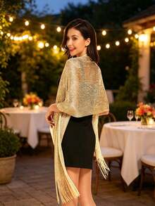 Buckle Evening Gown Shawl Scarf, Shiny Metallic Color Cashmere Shawl Scarf, For Women's Wedding Party - Multicolor - View 3