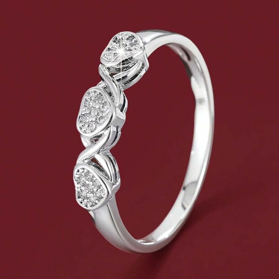 1pc Elegant Heart-Shaped Cubic Zirconia Inlaid Fashion Ring, Valentine's Day Gift - Multicolor - View 1