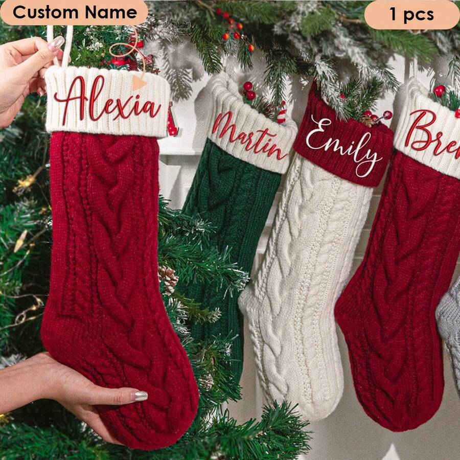 Printed Embroidery, Embroidered Christmas Stocking Set, Name Embroidery, DIY Handmade Embroidered Christmas Pattern, Handmade Stitched Christmas Gift Stocking - Multi-color 2 - View 1