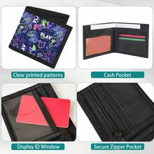Bifold Wallet, Bifold Card Holder, With Game Console Print Design, Multiple Card Slots, Large Diameter For Banknotes, Zipper Design For Coins. Suitable For School, Travel Use. - Multicolor - View 3