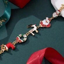 時尚簡約合金項鍊，裝飾有聖誕樹、馴鹿與雪花，適合女性日常配戴或作為節日禮物 - 彩色 - 查看 6