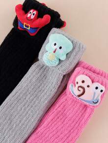 SpongeBob SquarePants 3 Pairs Of Cute SquarePants Series Warm Socks, 3D Plush Patrick Squidward Snail Decoration Knitted Warm, Autumn And Winter Thick Ribbed - Multicolor - View 6