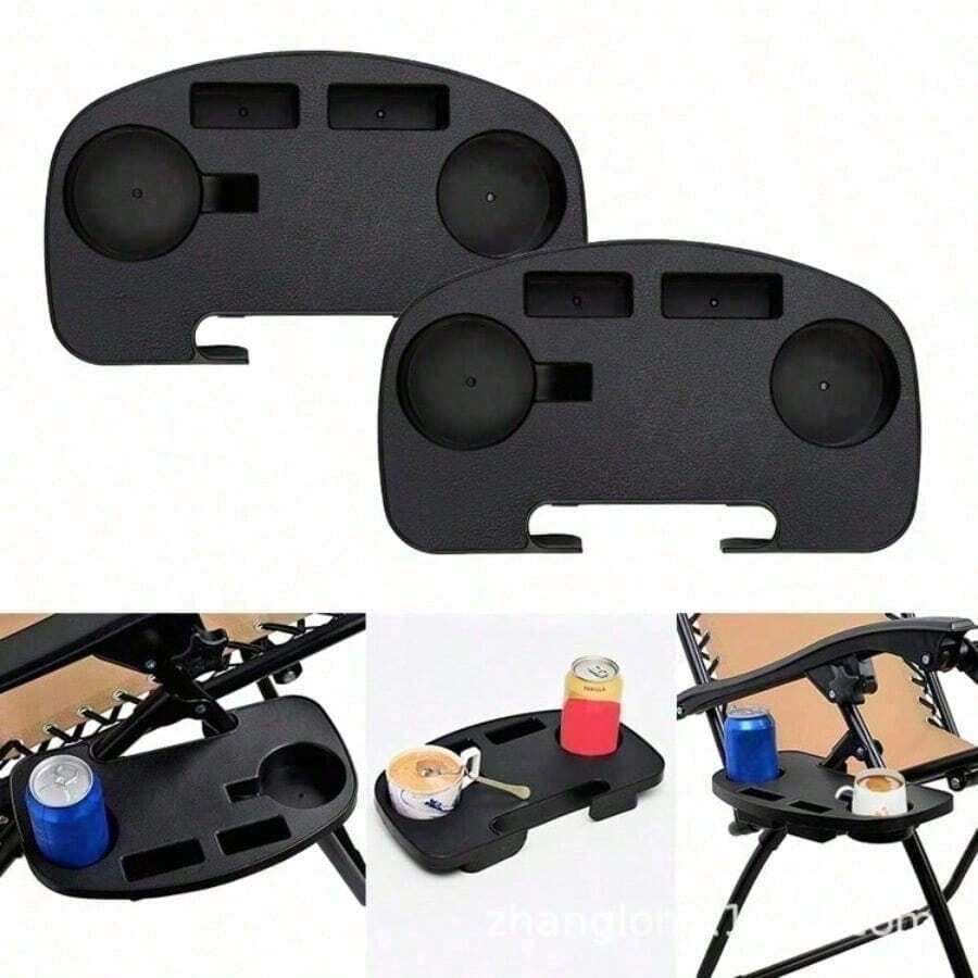 Lounge Chair Side Drink Tray, Portable Cup Holder Side Table, Multi‑Function Storage Rack For Beach Camping Fishing Folding Chair - Black - View 1
