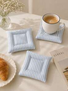 1pc Striped Quilted Coaster, Thick Soft Touch Heat-Resistant Cup Mat, Non-Slip Desktop Protector, Suitable For Coffee Tea Cups, Home Kitchen Table Decor, Christmas Halloween Thanksgiving Holiday Gift - Multicolor - View 3