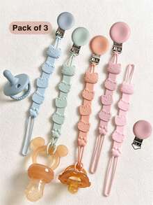 1/2pcs Baby Cat Anti-Loss Lanyard, Suitable For Baby Bottles, Pacifiers, Teethers, Toys, Silicone Anti-Drop Chain With Clip, Portable Cute Cat Silicone Clip Anti-Drop Chain - Multicolor - View 1