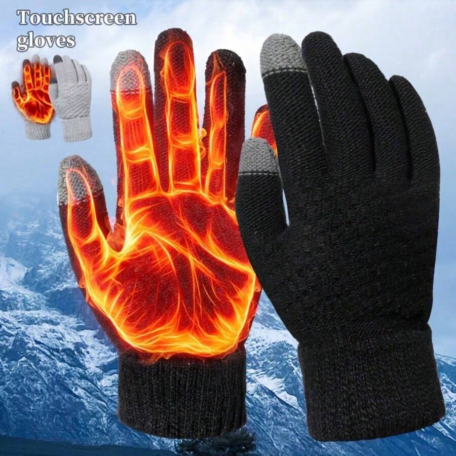 2PCS Winter Touch Screen Gloves, Unisex Warm Thermal Gloves For Cold Weather, Fashion Versatile Hand Gloves For Driving, Cycling, Office Work, Dating, Daily Outdoor Use, Couple Style Accessory - A - View 1