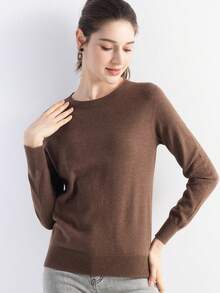 Women's Crew Neck Merino Wool Sweater Fall Winter Sweater Classic Vintage Cable Long Sleeve Knit Pullover Autumn Outfit For Women Fall Winter Clothes - Brown - View 3