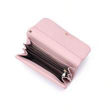 PRETTYZYS 1pc Pink Long Wallet For Women, High-End Solid Color Minimalist Multifunctional Large Capacity Phone Wallet With Multiple Card Slots, Card Holder, Coin Purse, Student, Business, Daily Travel, Valentine's Day Gift, Christmas Gift, Back To School, All Season - Pink - View 4