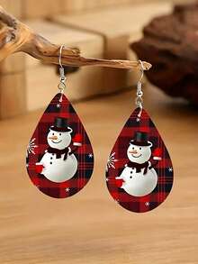 suteyi Pendientes colgantes de gota de lágrima de Navidad con estampado de Papá Noel, muñeco de nieve, árbol de Navidad, leopardo y cuadros, joyería de fiesta navideña, regalo para mujeres - Multicolor - Ver 9