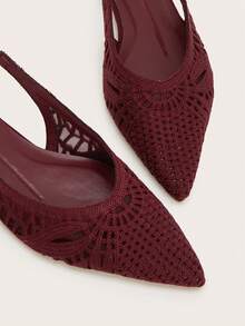 Women's Apricot Pointed Toe Closed Toe French Handmade Woven Slip-On Flat Mule Sandals - Burgundy - View 3