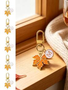 Maple Leaf Garden Decor Pendant, Letter And Maple Leaf Floral Style Keychain, A-Z Design, Handbag Charm, Maple Leaf Bag Decor, Elegant Letter Pendant, Car Accessory, Suitable For Keyring, Bag, Wallet, Gift, Suitable For Girls, Women, Suitable For Birthday, Maple Leaf Festival, Thanksgiving Gift - Multicolor - View 5