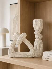 1pc Sandstone Color Knot Decor , Modern Abstract Ribbed Vase & Sculpture, Minimalist Wabi Sabi Home Decoration For Living Room Shelf Dining Table - Sandstone - View 3