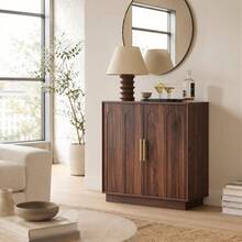 31.5" Wine Bar Cabinet With 21 Bottle Slots And 8 Glass Holders, Walnut Sideboard Cabinet With Arched Doors, Freestanding Bar Storage Cabinet For Dining Room Kitchen Living Room - 1 - View 10