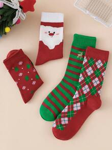 4 Pairs Unisex Mid-Crew Socks - Red Cute Snowman Christmas Pattern - Thermal-Lined For Holiday And Everyday Wear - Multicolor - View 5
