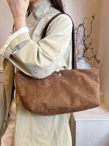 Simple And Relaxed Shoulder Tote Bag, Exquisite Buckle Details, Large Capacity Design, Suitable For Daily Shopping, Work, Short Distance Travel - Brown - View 4