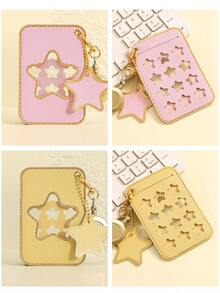EIGIIS Star Pattern ID Card Holder With Retractable Reel, Vertical Work Commute Office Badge Holder, Unisex Lanyard Wallet - Multicolor - View 3
