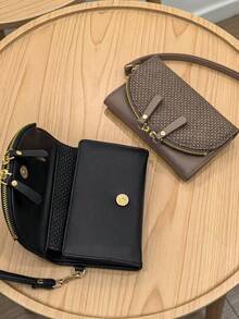 Dompet Halter Baru 2026, Dompet Genggam Lipat Tiga Pendek Multifungsi yang Dapat Dilepas, Dompet Koin Ritsleting Kompak Lucu dengan Desain Patchwork Modis - MultiWarna - View 2