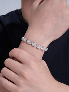 1pc Charming Men's 925 Sterling Silver Moissanite Bracelet, Suitable For Wedding, Proposal, Anniversary Party And Valentine's Day Gift - Silver - View 3