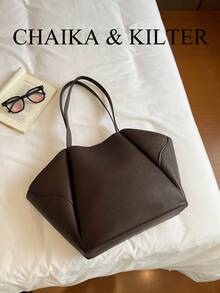 CHAIKA & KILTER 2pcs Solid Color PU Fabric Shoulder Bag Women's Casual Large Capacity Tote Bag BOOK Bag Double Handle Design Magnetic Closure Suitable For Travel, Shopping, Dating, Women's Gift, Suitable For Teenage Girls, College Students, Beginners And White-Collar Workers, Perfect For Office, Campus, Work, Business, Commute, Outdoor, Travel, Outing - Coffee - View 10