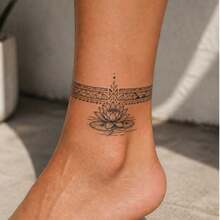 1pc Waterproof Anti-Rub PVC Realistic Lotus Tattoo Sticker, Suitable For Women And Men, Beach, Pool, Party And Daily Use - Grey - View 1