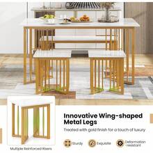 4-Piece Dining Table Set For 4, Kitchen Table Chairs Set With Bench & 2 Stools, Wing-Shaped Metal Legs, Marble Grain Dinette Table Set For Small Space, Dining Room, Breakfast Nook Table Set - 1 - View 4