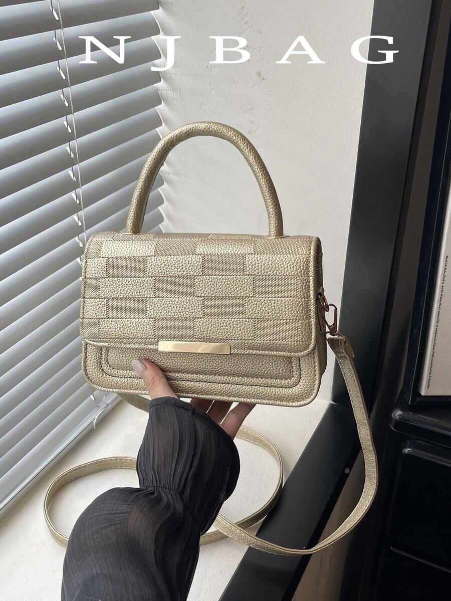 Solid Color Mini Fashion PU Designer Elegant Geometric Pattern Handbag - Gold - View 1