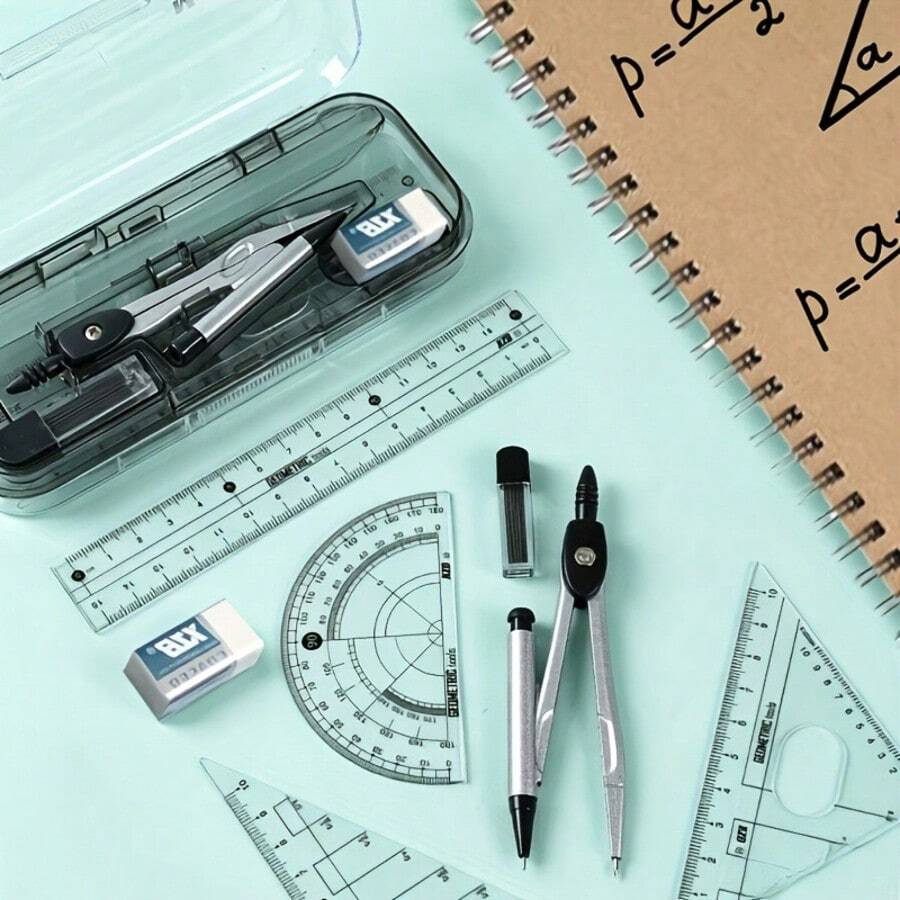 8-Piece Drawing Tool Set, Includes Compass, Protractor, Ruler, Triangle Ruler And Writing Tools, Durable Math Tool Kit, Suitable For Students, Teachers, Engineers, Architects, Back To School Learning And Office Supplies - Drawing Tool Set - View 1