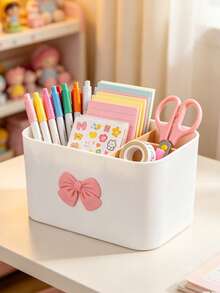 Makeup Storage Box With Bow Tie, Toothbrush And Toothpaste Storage Box, Desktop Shelf With Nordic Style Storage Box, Bathroom Toothbrush Holder, With Bamboo Divider, Electric Toothbrush Holder, Toothbrush And Toothbrush Storage Rack For Countertops - Multicolor - View 6