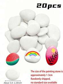 20pcs Medium Smooth White Painting Stones - Flat Style, 0.4-1.19 Inches, Handpicked, Suitable For Crafts, Art, Decoration - Chemical Free, Smooth Surface, Perfect For Beginners And Craft Activities, Handmade Projects, Decorative Stones, Birthday Gifts - Multiple Styles - View 14