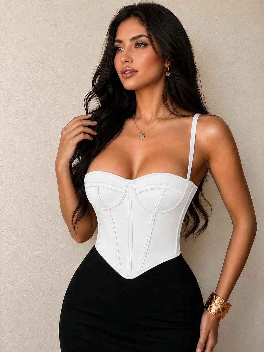 Apperloth A Y2K Women's Fitted Corset Top, Mesh Metal Eyelet Lace-Up Backless Tube Top, Body-Shaping Cropped Camisole, Rave Festival Halloween Party Outfit - White - View 1