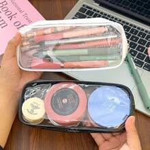 1pc Waterproof PVC Makeup Pencil Case Set, Transparent Large Capacity Pencil Bag, Suitable For Back To School Students, Multi-Functional Stationery Storage Bag, Applicable For School And Office, Convenient Zipper Bag, Can Store Pens, Markers, Brushes And Daily Learning Supplies - Multicolor - View 7