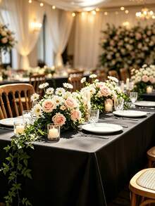 1pc Flat Rectangular Tablecloth - Stain Resistant & Wrinkle-Free Polyester Tablecloth, 150 X 259cm (Approx. 59 X 102 Inches) Suitable For Kitchen, Dining, Party, Wedding Indoor And Outdoor Use (Black) - Black - View 3