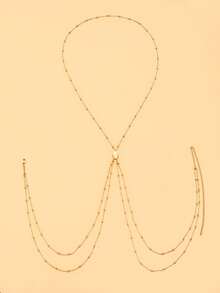 1pc New Beaded Back Chain Multi-Layer Tassel Body Chain Backless Decor - Gold - View 4