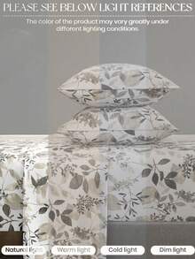4-Piece Leaf & Branch Pattern Bedding Set, Easy-Care Soft Bedding Set, Fitted Sheet Set (1 Flat Sheet + 1 Fitted Sheet + 2 Pillowcases), Fitted Sheet Set, Suitable For King, Queen, Full, Twin, Deep Pocket Design, Pillowcases Up To 11.8 Inches, Soft & Breathable, Wrinkle-Resistant - Grey - View 6