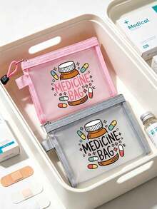 Medicine Storage Bag, Printed With Capsules, Letters, Pill Bottles, Portable Jewelry Storage Bag With 8-Compartment Portable Multi-Layer Pill Box, Travel Storage, For Storing Daily Medications And Vitamins, Essential For Doctors And Nurses, Travel, Hiking, Emergency Rescue, Personalized Creative Gift With Cartoon Logo. - Multicolor - View 2