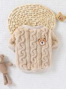 Autumn/Winter Jacquard Plush Cute Pet Cat/Dog Sweatshirt, Adorable Bear Embroidery, Ribbed Collar And Cuffs, Comfortable For Outings - Apricot - View 2