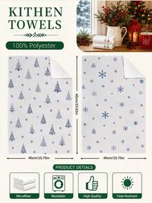2PCS Christmas Simple Blue Snowflake Kitchen Towels, Rectangular Soft Microfiber Polyester Material, Dishcloth, Scouring Pad, Hand Towel, Cooking Baking Tea Towel, Christmas Kitchen Decor, Housewarming Gift, Birthday Gift, Bathroom Cleaning Cloth, Decorative Towel - Blue and White - View 5