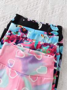 4pcs Girls Casual Heart & Butterfly Print All-Over Random Cut Comfortable Thin Fleece Leggings Outdoor Autumn/Winter - Multicolor - View 3