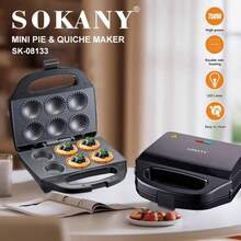 SOKANY 08133 Egg Tart Maker, Mini Pie Maker. 750W Dual-Sided Even Heating, One-Touch Simple Operation, 6 Baking Slots Can Bake 6 At Once, Non-Stick Easy To Clean. Suitable For Home, Party, Office And Other Occasions. - Black - View 3