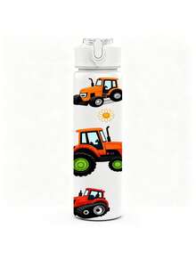 1/5pcs 25oz Plastic Water Bottles, Cartoon Tractor Farm Pattern Print ...