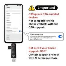 5合1多功能USB 2.0讀卡機，Type C/USB/Micro USB/TF/SD記憶卡迷你讀卡器OTG轉接頭，適用於行動裝置 - 黑色 - 查看 9