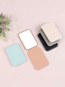 1pc Portable Makeup Mirror, PU Leather Small Mirror, Foldable, Travel Mirror, Suitable As A Gift, Travel Essential, Makeup Essential, Easy To Store, Christmas Holiday Giftmirror,Holiday Essentials,Travel,Compact Mirror - Black - View 4