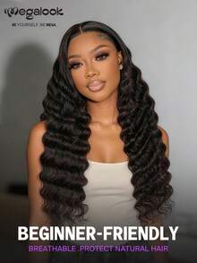 MEGALOOK Loose Wave V Part Wig Natural Color 100% Human Hair Glueless Wig Brazilian Virgin Human Hair With Drawstring V Shape No Sew In No Glue 200% Density Beginner Friendly Natural Looking Daily Use - SNatural - View 3