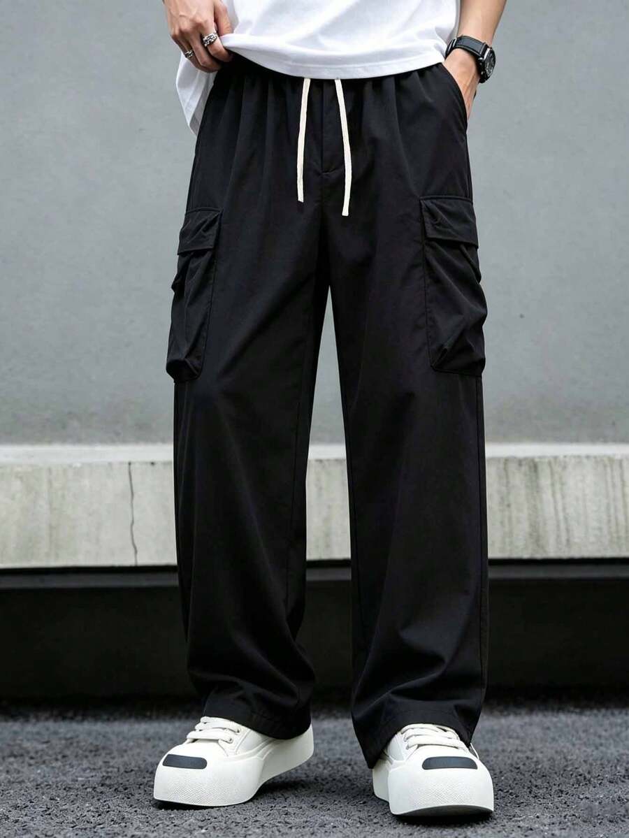 Quần ống đứng nam phong cách công sở quay lại trường học, kiểu techwear đường phố dáng suông rộng, mặc hằng ngày đi làm/đi học mùa xuân/thu, streetwear dã ngoại - màu đen - Xem 1